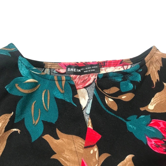 Shein Floral Open-Front Cropped Cardigan – Black Multicolor - Picture 3 of 14